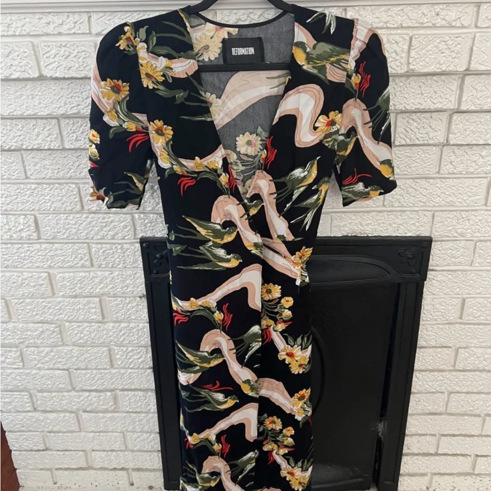 Reformation Black Floral Midi Dress